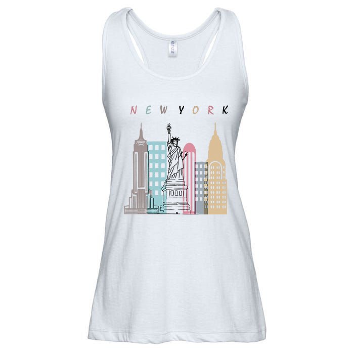 NYC New York City Manhattan skylines statue of liberty Ladies Essential Flowy Tank