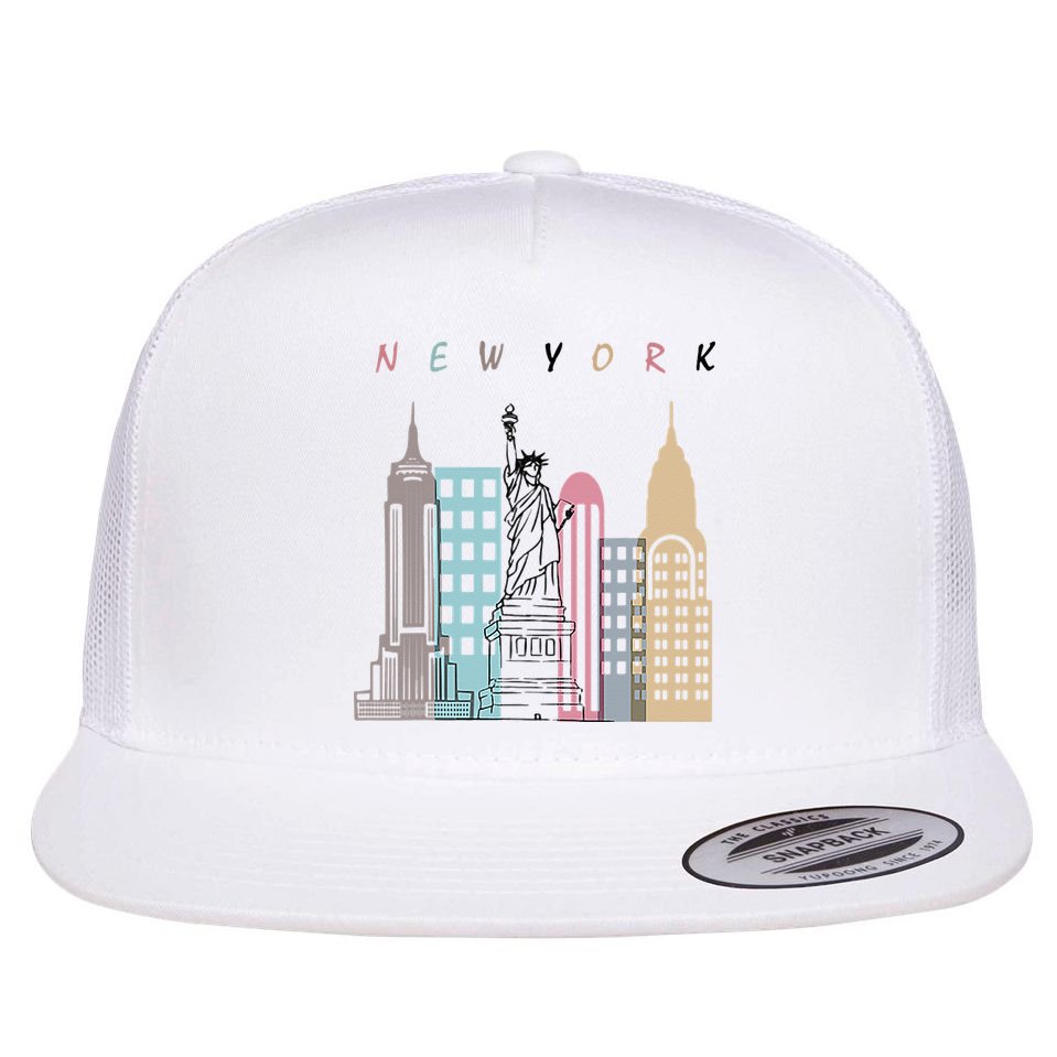 NYC New York City Manhattan skylines statue of liberty Flat Bill Trucker Hat