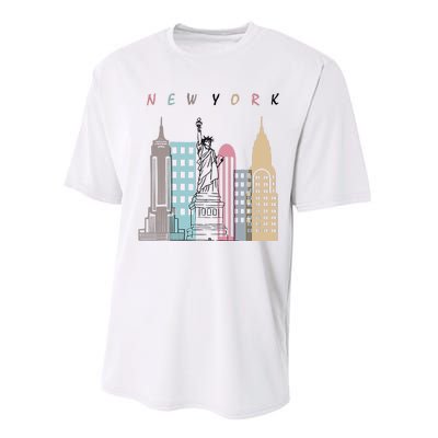 NYC New York City Manhattan skylines statue of liberty Performance Sprint T-Shirt