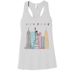 NYC New York City Manhattan skylines statue of liberty Women's Racerback Tank