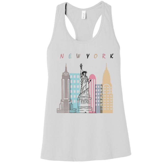 NYC New York City Manhattan skylines statue of liberty Women's Racerback Tank