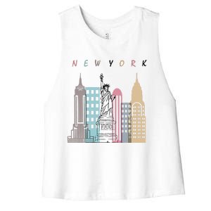 NYC New York City Manhattan skylines statue of liberty Women's Racerback Cropped Tank