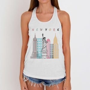 NYC New York City Manhattan skylines statue of liberty Women's Knotted Racerback Tank