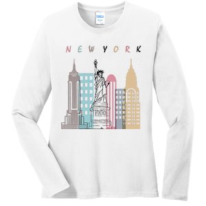 NYC New York City Manhattan skylines statue of liberty Ladies Long Sleeve Shirt