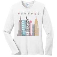 NYC New York City Manhattan skylines statue of liberty Ladies Long Sleeve Shirt