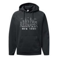 NYC New York City Manhattan Skylines Statue Of Liberty Cloud Performance Fleece Hoodie