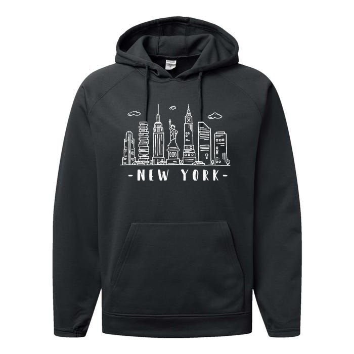 NYC New York City Manhattan Skylines Statue Of Liberty Cloud Performance Fleece Hoodie