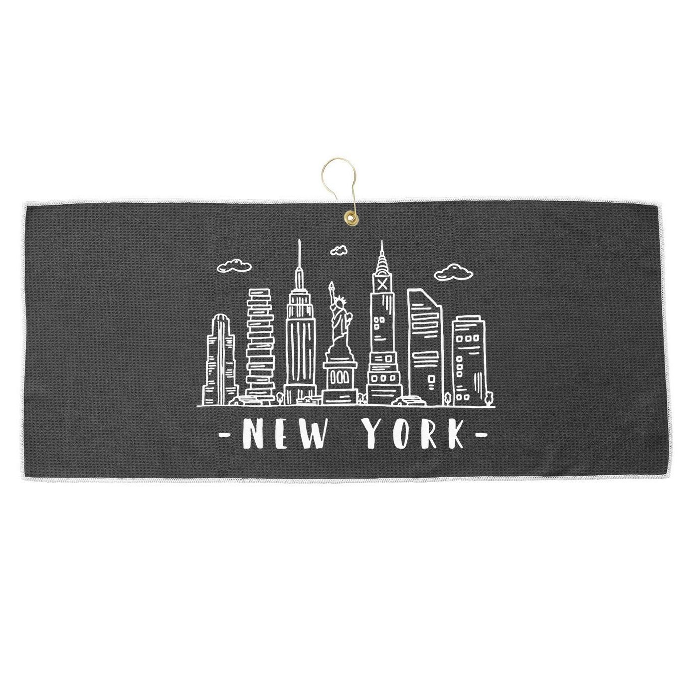 NYC New York City Manhattan Skylines Statue Of Liberty Cloud Large Microfiber Waffle Golf Towel