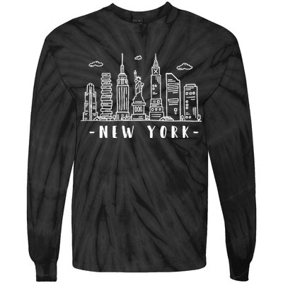 NYC New York City Manhattan Skylines Statue Of Liberty Cloud Tie-Dye Long Sleeve Shirt