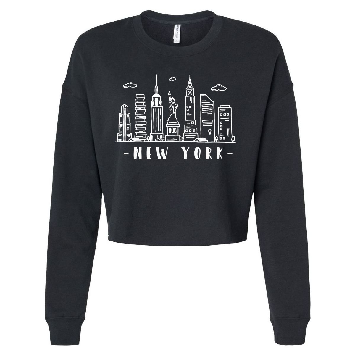 NYC New York City Manhattan Skylines Statue Of Liberty Cloud Cropped Pullover Crew