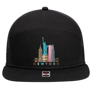 Nyc New York City Skylines Statue Of Liberty 7 Panel Mesh Trucker Snapback Hat