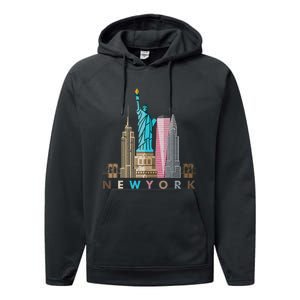 Nyc New York City Skylines Statue Of Liberty Performance Fleece Hoodie