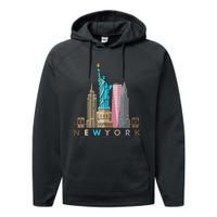 Nyc New York City Skylines Statue Of Liberty Performance Fleece Hoodie