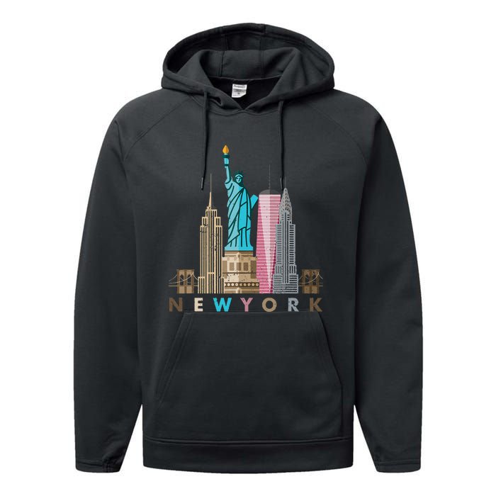 Nyc New York City Skylines Statue Of Liberty Performance Fleece Hoodie