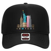 Nyc New York City Skylines Statue Of Liberty High Crown Mesh Back Trucker Hat