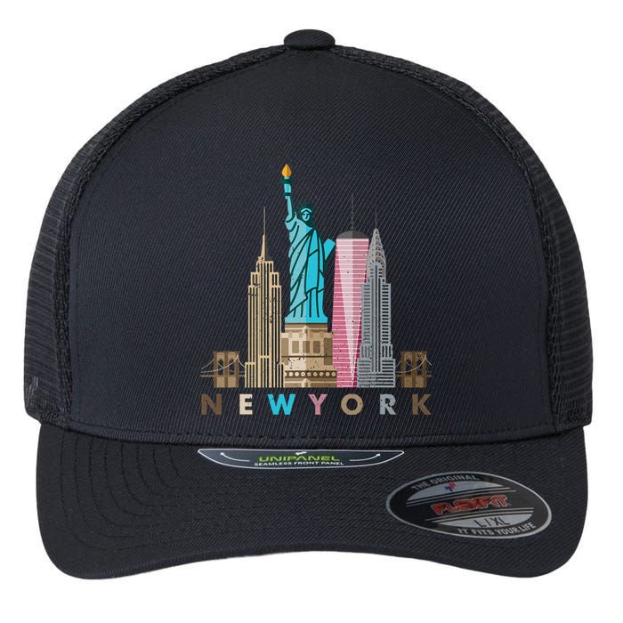 Nyc New York City Skylines Statue Of Liberty Flexfit Unipanel Trucker Cap