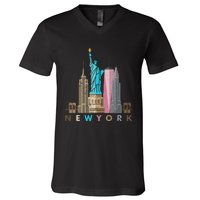 Nyc New York City Skylines Statue Of Liberty V-Neck T-Shirt