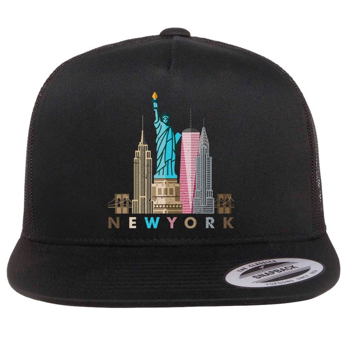 Nyc New York City Skylines Statue Of Liberty Flat Bill Trucker Hat