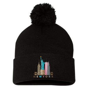 Nyc New York City Skylines Statue Of Liberty Pom Pom 12in Knit Beanie