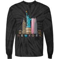 Nyc New York City Skylines Statue Of Liberty Tie-Dye Long Sleeve Shirt