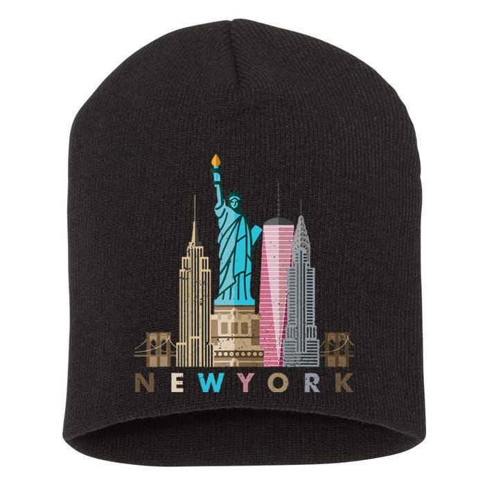 Nyc New York City Skylines Statue Of Liberty Short Acrylic Beanie