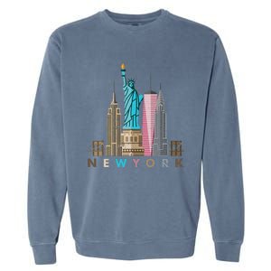 Nyc New York City Skylines Statue Of Liberty Garment-Dyed Sweatshirt