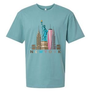 Nyc New York City Skylines Statue Of Liberty Sueded Cloud Jersey T-Shirt