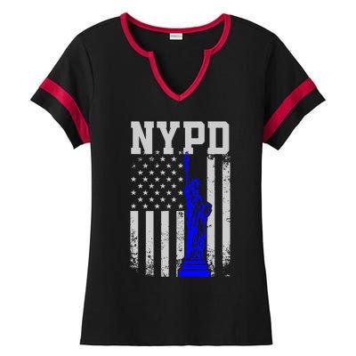 NYPD New York Police Department Statue Of Liberty Distressed Ladies Halftime Notch Neck Tee