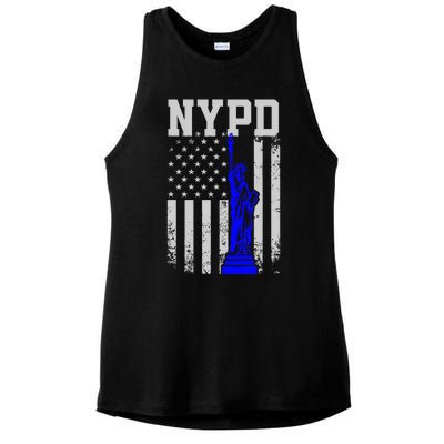 NYPD New York Police Department Statue Of Liberty Distressed Ladies PosiCharge Tri-Blend Wicking Tank