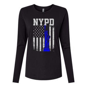 NYPD New York Police Department Statue Of Liberty Distressed Womens Cotton Relaxed Long Sleeve T-Shirt