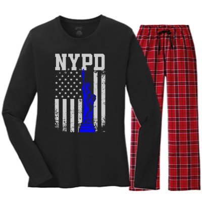 NYPD New York Police Department Statue Of Liberty Distressed Women's Long Sleeve Flannel Pajama Set 