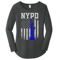 NYPD New York Police Department Statue Of Liberty Distressed Women's Perfect Tri Tunic Long Sleeve Shirt