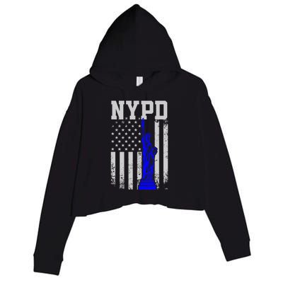 NYPD New York Police Department Statue Of Liberty Distressed Crop Fleece Hoodie