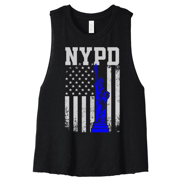 NYPD New York Police Department Statue Of Liberty Distressed Women's Racerback Cropped Tank