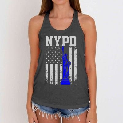 NYPD New York Police Department Statue Of Liberty Distressed Women's Knotted Racerback Tank