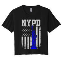 NYPD New York Police Department Statue Of Liberty Distressed Women's Crop Top Tee