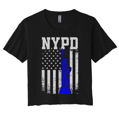 NYPD New York Police Department Statue Of Liberty Distressed Women's Crop Top Tee