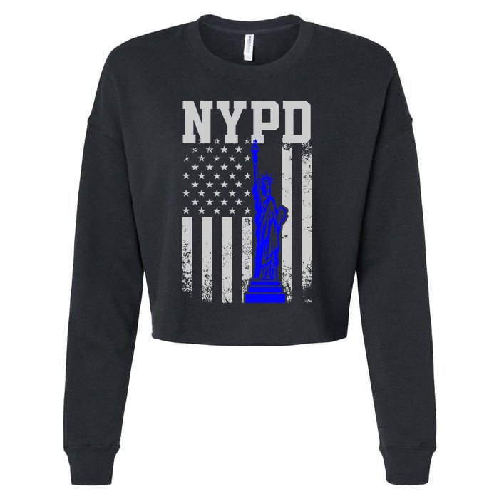 NYPD New York Police Department Statue Of Liberty Distressed Cropped Pullover Crew