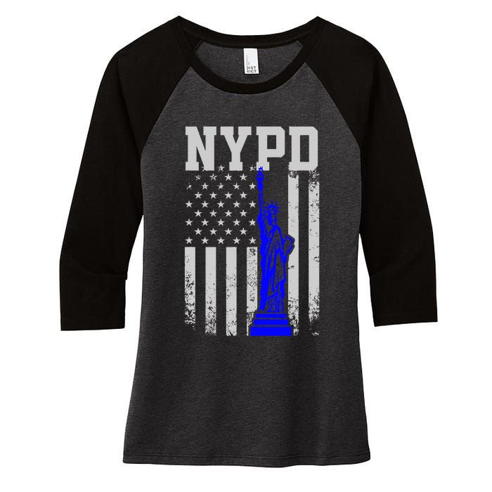 NYPD New York Police Department Statue Of Liberty Distressed Women's Tri-Blend 3/4-Sleeve Raglan Shirt