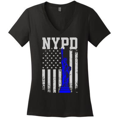 NYPD New York Police Department Statue Of Liberty Distressed Women's V-Neck T-Shirt