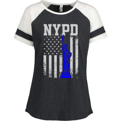 NYPD New York Police Department Statue Of Liberty Distressed Enza Ladies Jersey Colorblock Tee