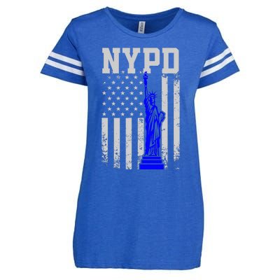 NYPD New York Police Department Statue Of Liberty Distressed Enza Ladies Jersey Football T-Shirt