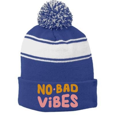 No Bad Vibes Stripe Pom Pom Beanie