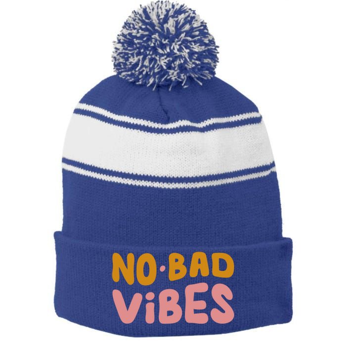 No Bad Vibes Stripe Pom Pom Beanie