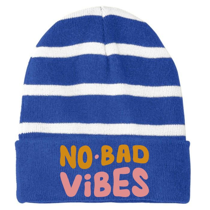 No Bad Vibes Striped Beanie with Solid Band