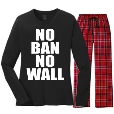 No Ban No Wall Anti Trump Resist Women's Long Sleeve Flannel Pajama Set 