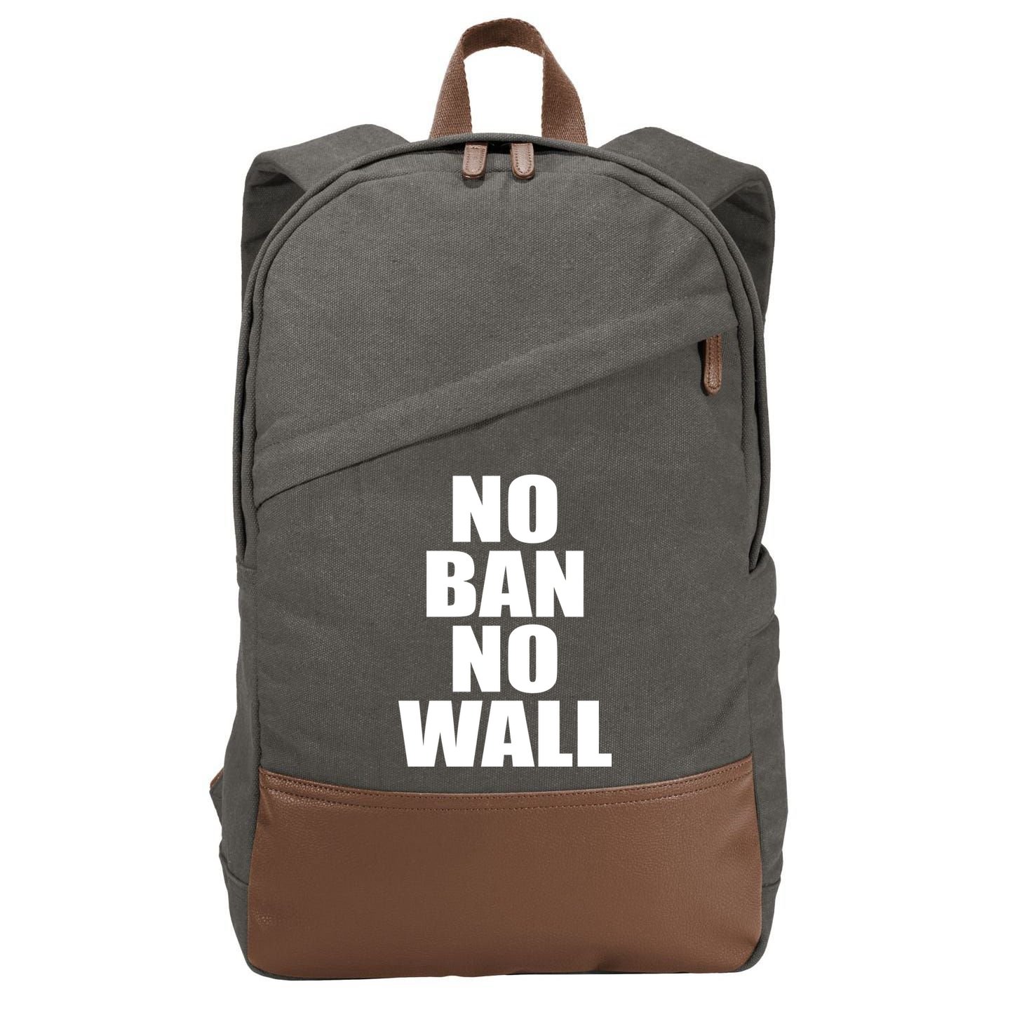 No Ban No Wall Anti Trump Resist Cotton Canvas Backpack