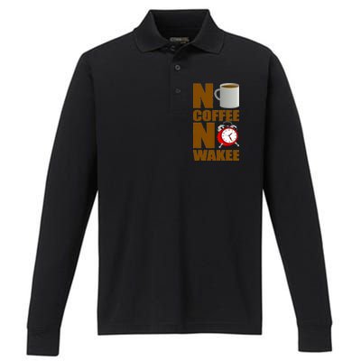 No Coffee No Wakee Performance Long Sleeve Polo