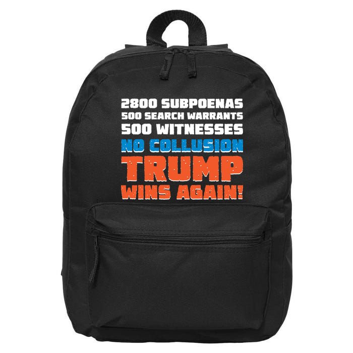 No Collusion Trump Wins Again 16 in Basic Backpack