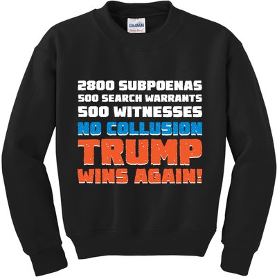 No Collusion Trump Wins Again Kids Sweatshirt